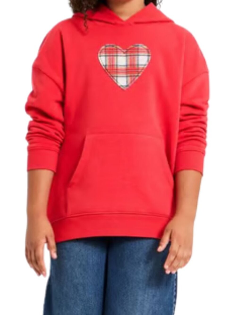 Target Girls' Plaid Heart Oversized Hooded Fleece Sweatshirt - Red XL (14)